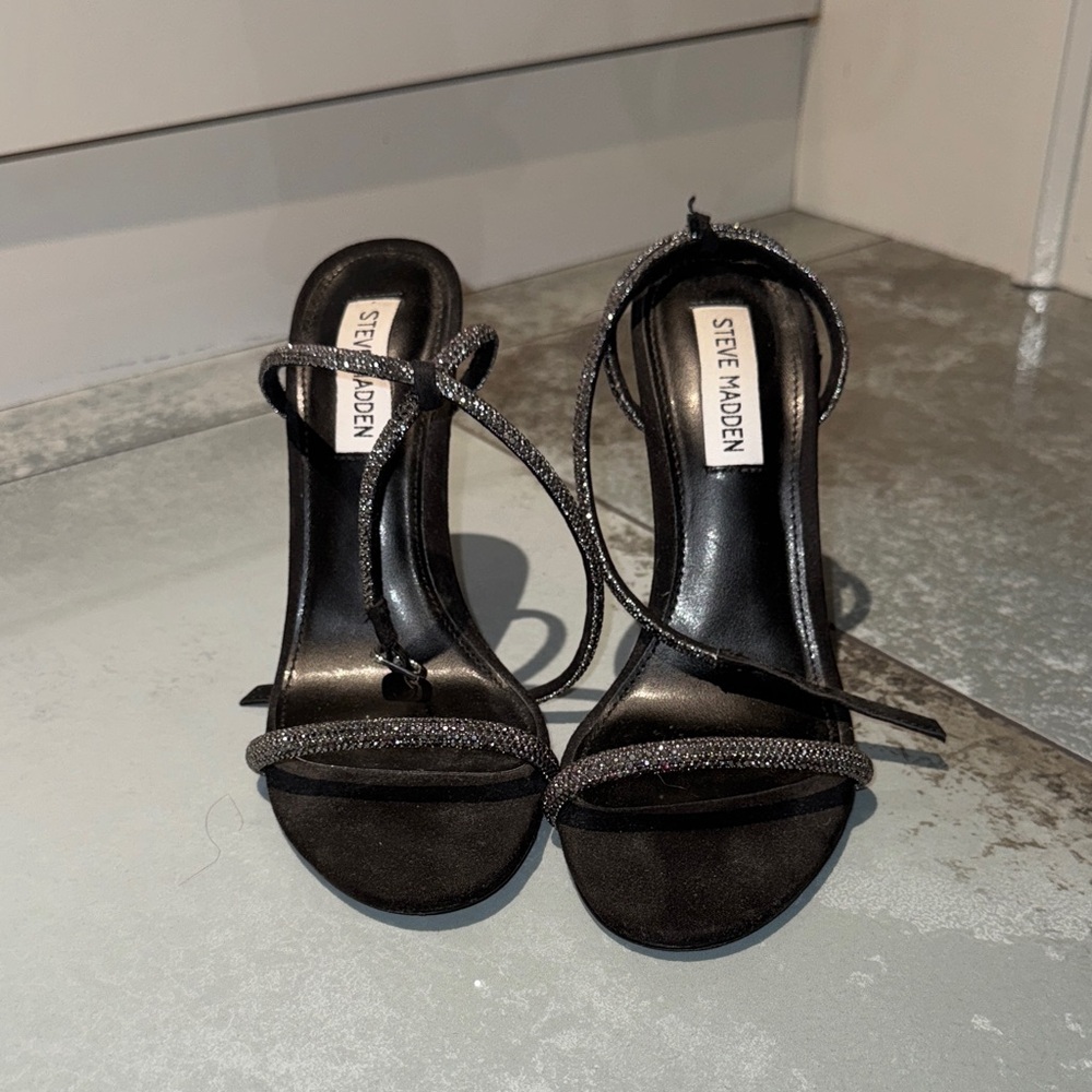 Steve Madden Black Diamond Encrusted Strappy Heels